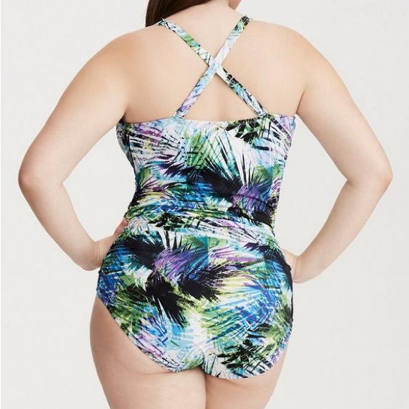 Torrid Swimsuit Underwire Lace-Up One Piece Tropical Palm 2 2X - Picture 2 of 8